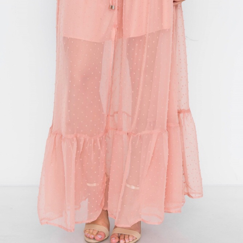 NUDE SMOCKED HIGH-WAIST SHEER MAXI SKIRT - Picture 2 of 3